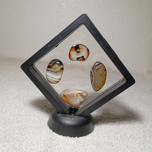 Lace Banded Agate – 4 Piece Set in Floating Display Frame