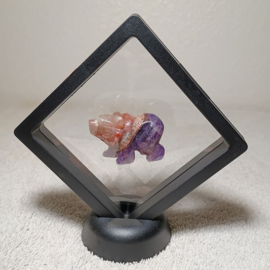 Dream Amethyst Bear Carving – Spiritual Guardian in Floating Display