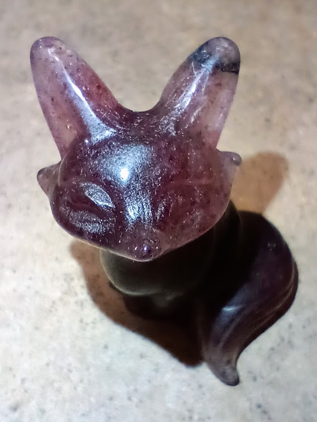 Strawberry Quartz Crystal Fox Figurine - 1.8 oz (54g), 2.2'' Tall x 1.3'' Wide